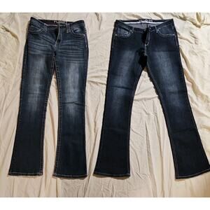 Rue21 Bootcut Jeans Womens 7/8 Blue Denim Slim Fit Double Stitch Low Rise Preppy